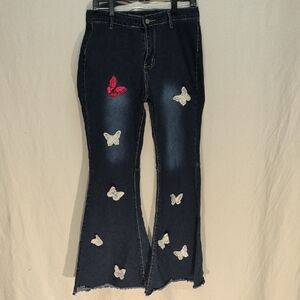 Women's Flare Jeans with Butterfly Appliqués